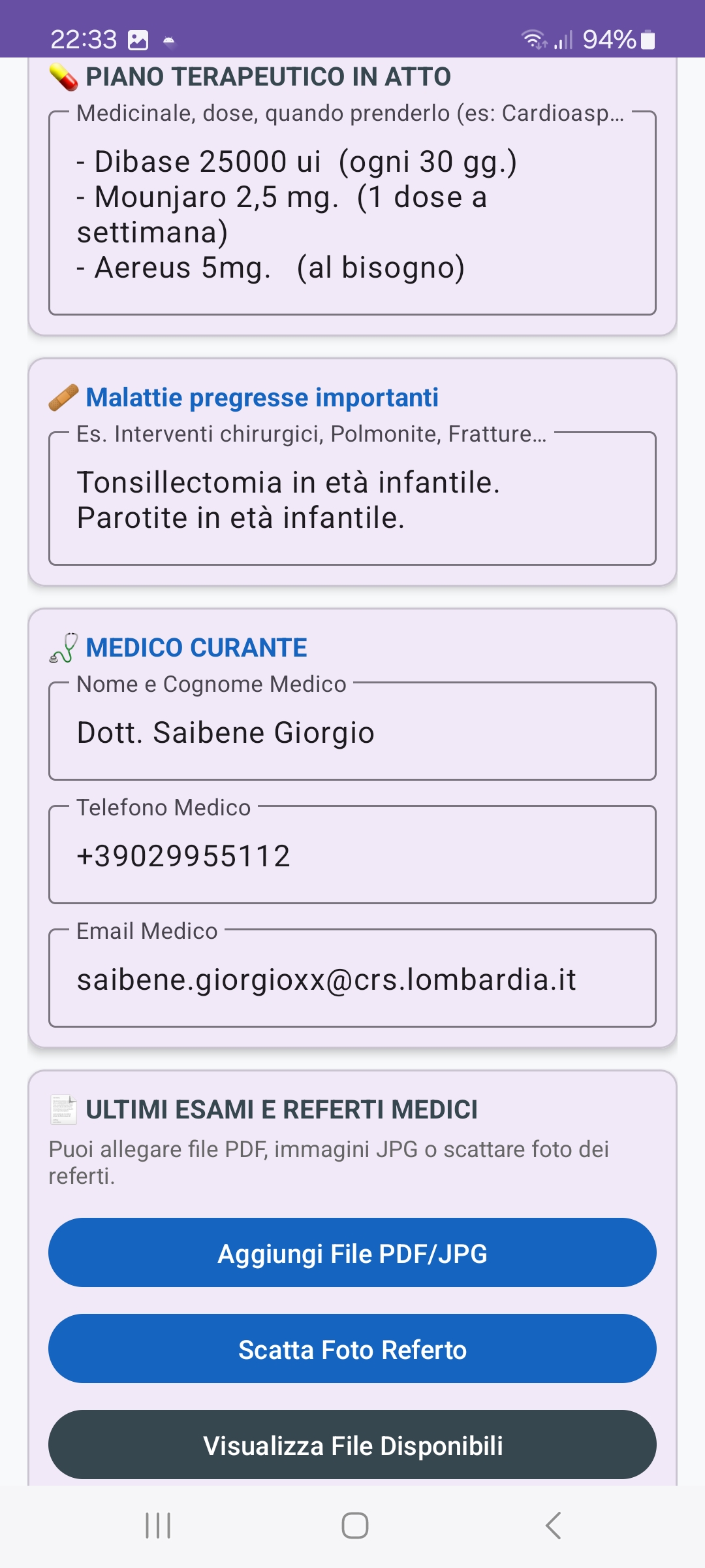 Informazioni mediche - dettaglio