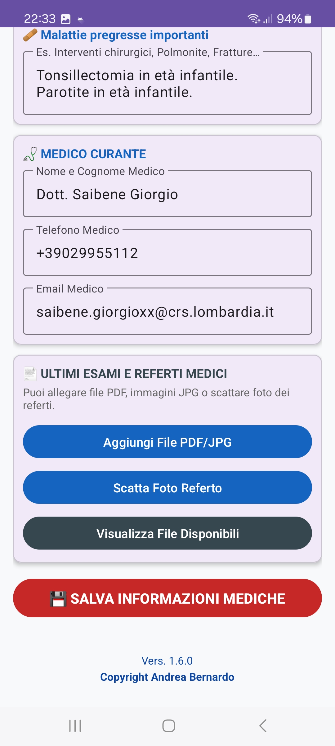 Informazioni mediche - riepilogo